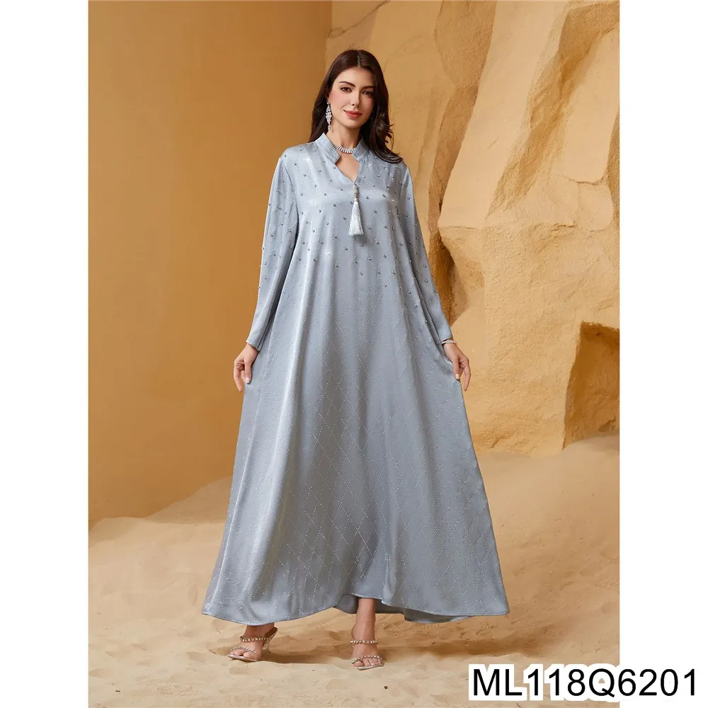 

2025 New Women's Muslim Dress Abaya, Diamond-encrusted Starry Sky Elegant Dress Robe ML118Q62