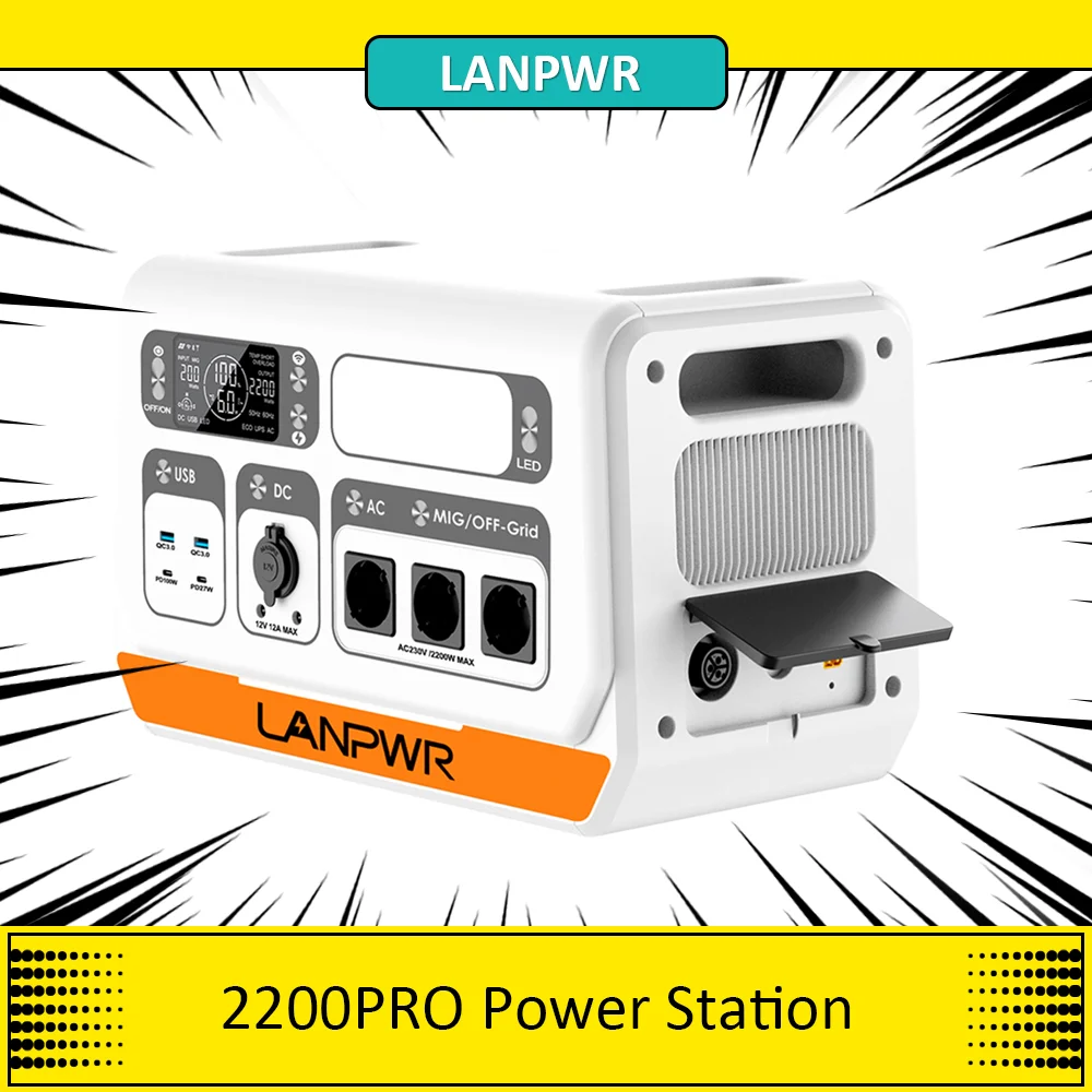 LANPWR 2200PRO Portable Power Station,2040Wh 2200W On-grid Inverter, Support 600W/800W, 2200W Max. AC Output Smart App Control