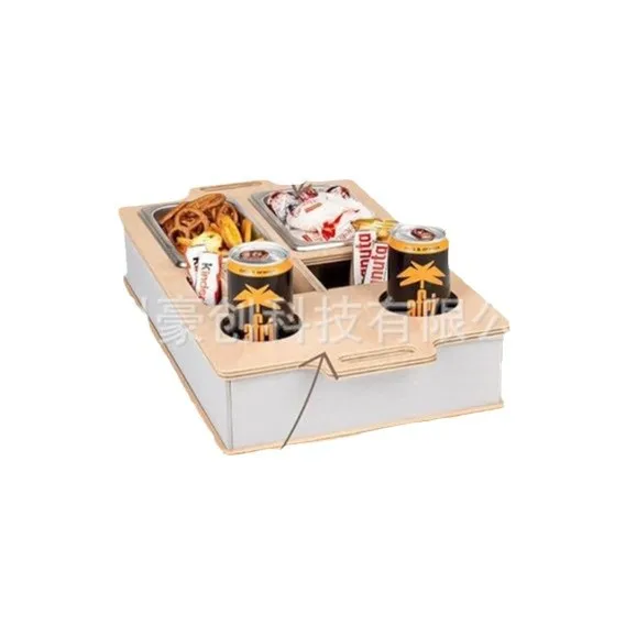 Natural sofa housekeeper snacks and drinks are placed in wooden boxes