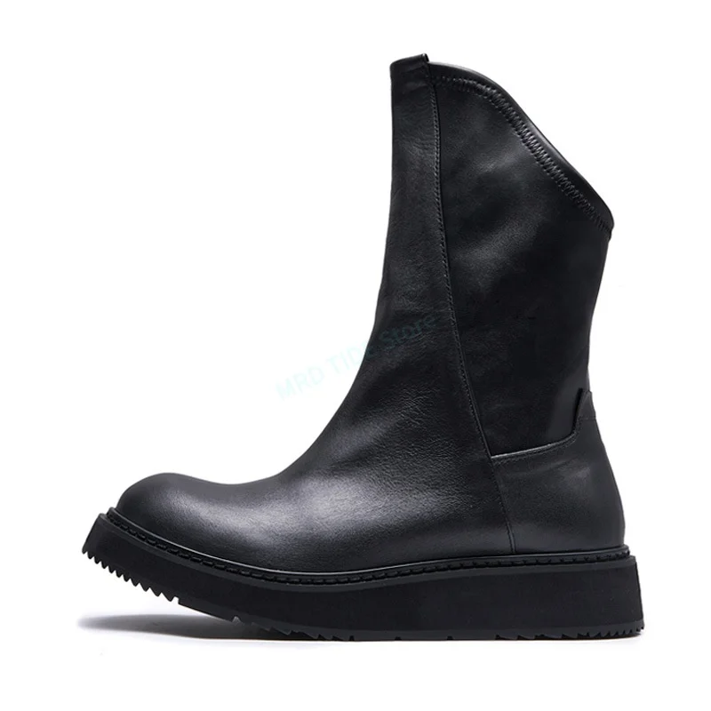 

Brand Men Shoes Genuine Leather Casual Slip-On HIgh Top Man's Ankle Shoes Gothic Vintage Luxury Designers Fleece Wool Boots