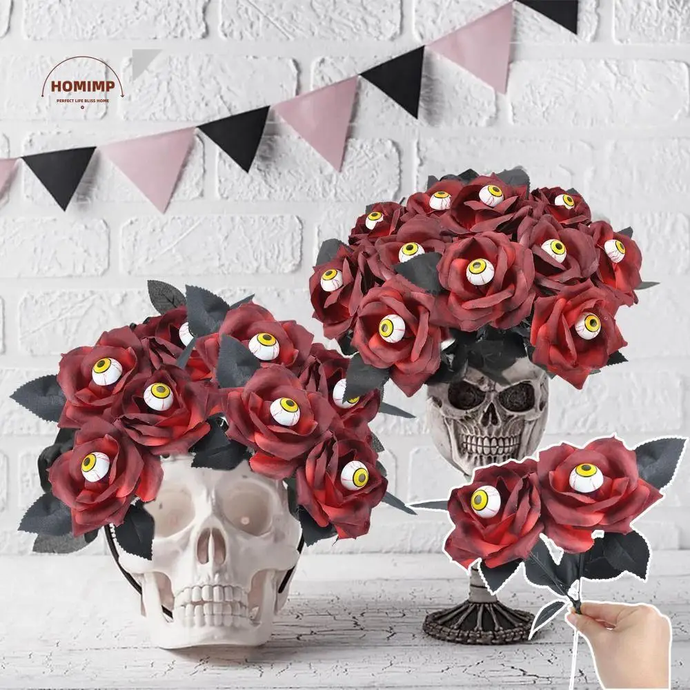 

10PCS Funny Halloween Eyeball Rose Scary Simulation Eyeball Fake Flower Party Decor Artificial Rose Flower Photography Props
