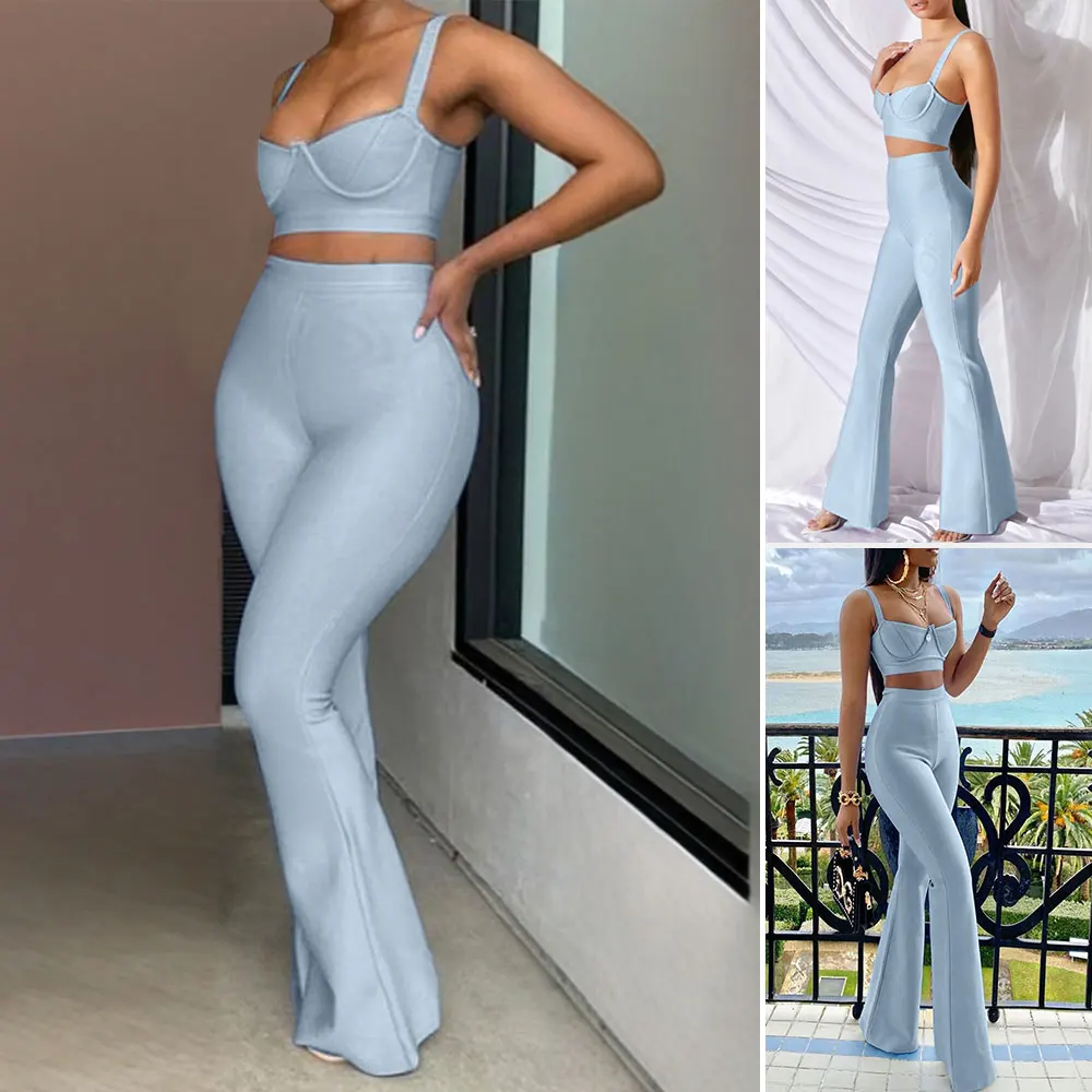 

Mia Muse Boutique, летние модные обтягивающие комплекты с высокой талией, полная длина, повседневные однотонные комплекты без рукавов с квадратным вырезом для женщин