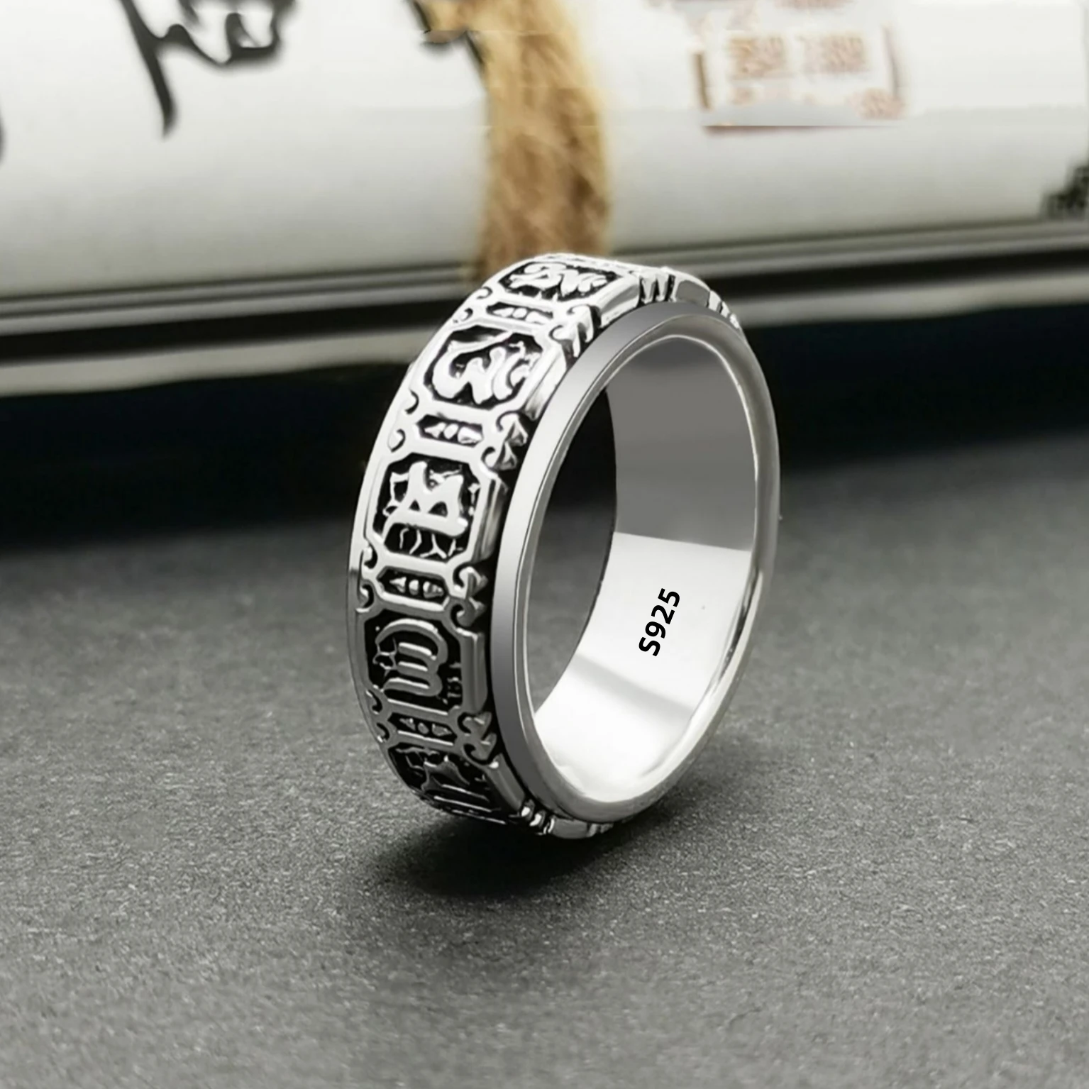 S925 Sterling Silver Sanskrit Mantra Rotating Men