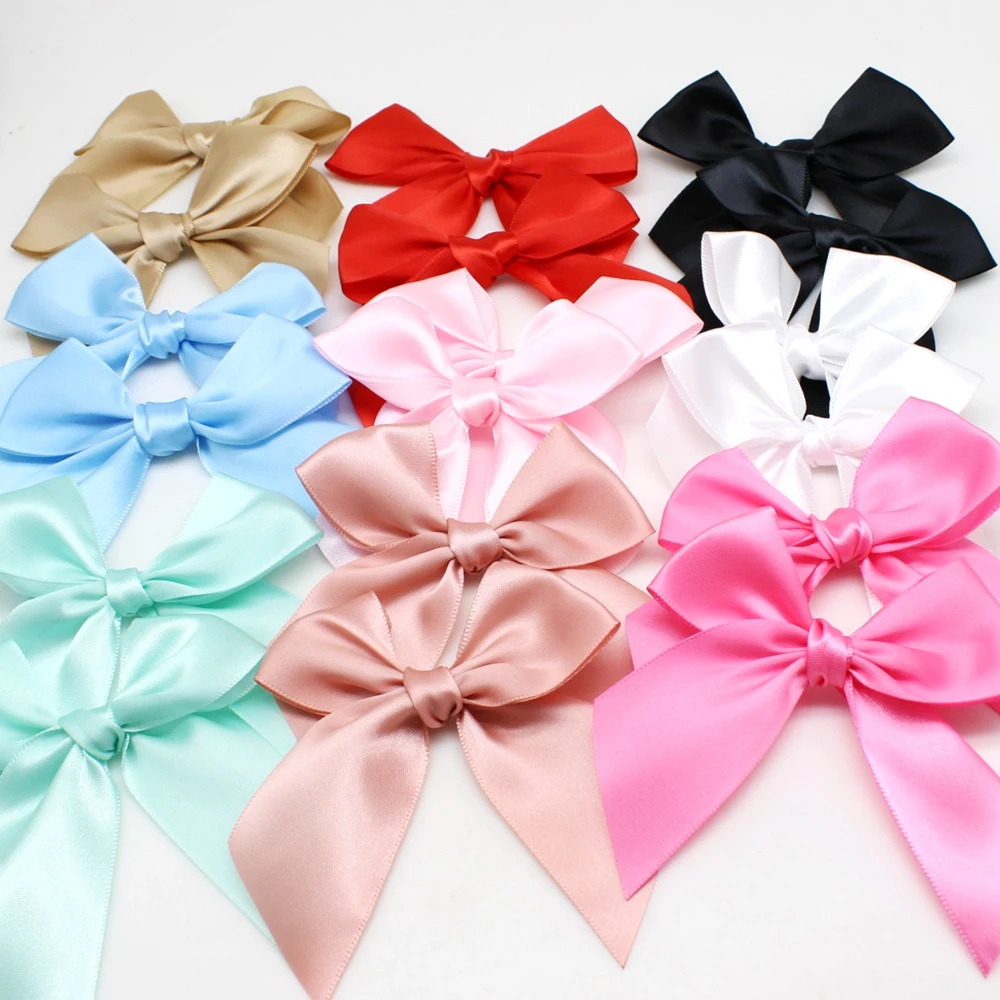 30PCS /lot 100*110mm Pink Satin Ribbon Bows For Wedding Bow Birth DIY Party Decoration Packages  Bows