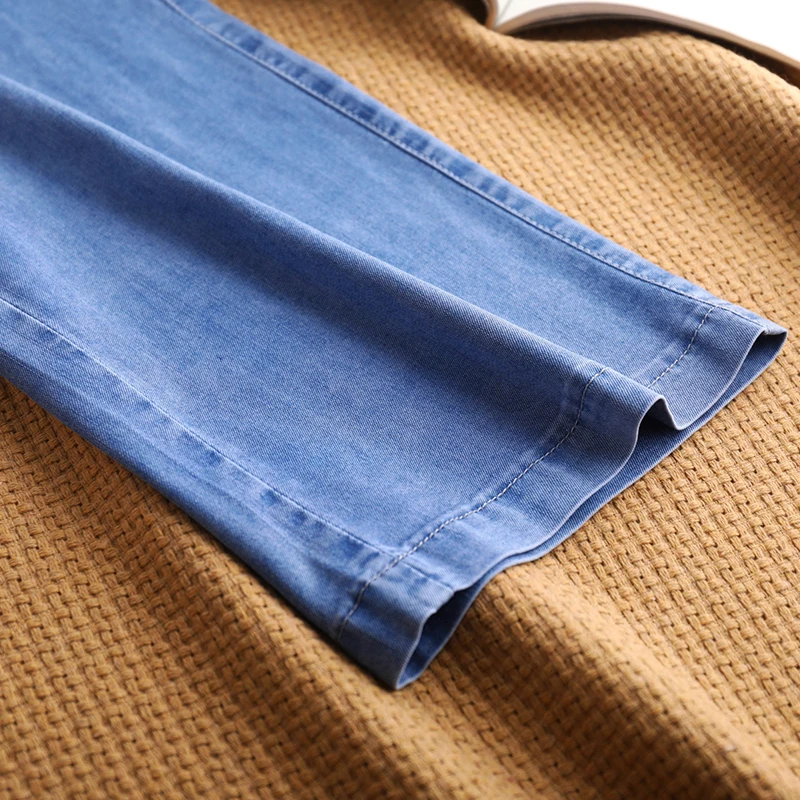 ZUZK Women Straight Style Wide Leg Jeans Summer Thin Loose Droop Elasticity  High Waist Denim Long Pants Korean Casual Pants