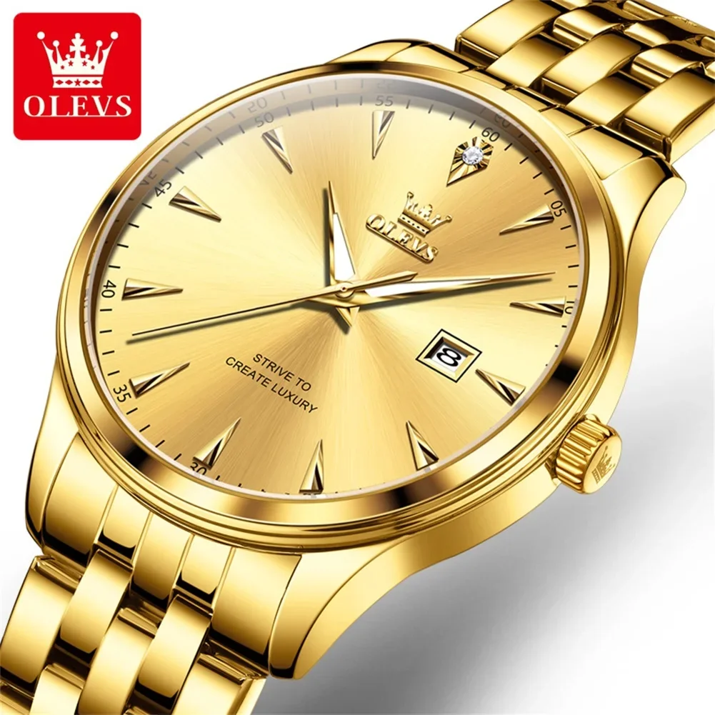 OLEVS 5598 Brand Fashion Quartz Watch Men Luxury Stainless Steel Wristwatch Waterproof Luminous Week Date Business Mens Watches