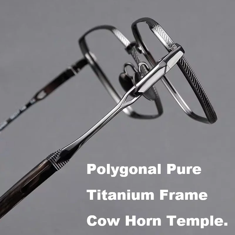 

EYELUYAN Men's Glasses Frame Buffalo Horn Temple Titanium Frame High-End Business Style Myopia Optical Eyeglass Frames H2425
