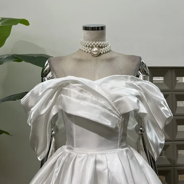 Short Prom Dresses Elegant Evening Party Gold Satin Off Shoulder Mini Special Occasions Dress Cocktail Dresses Customized Size 4