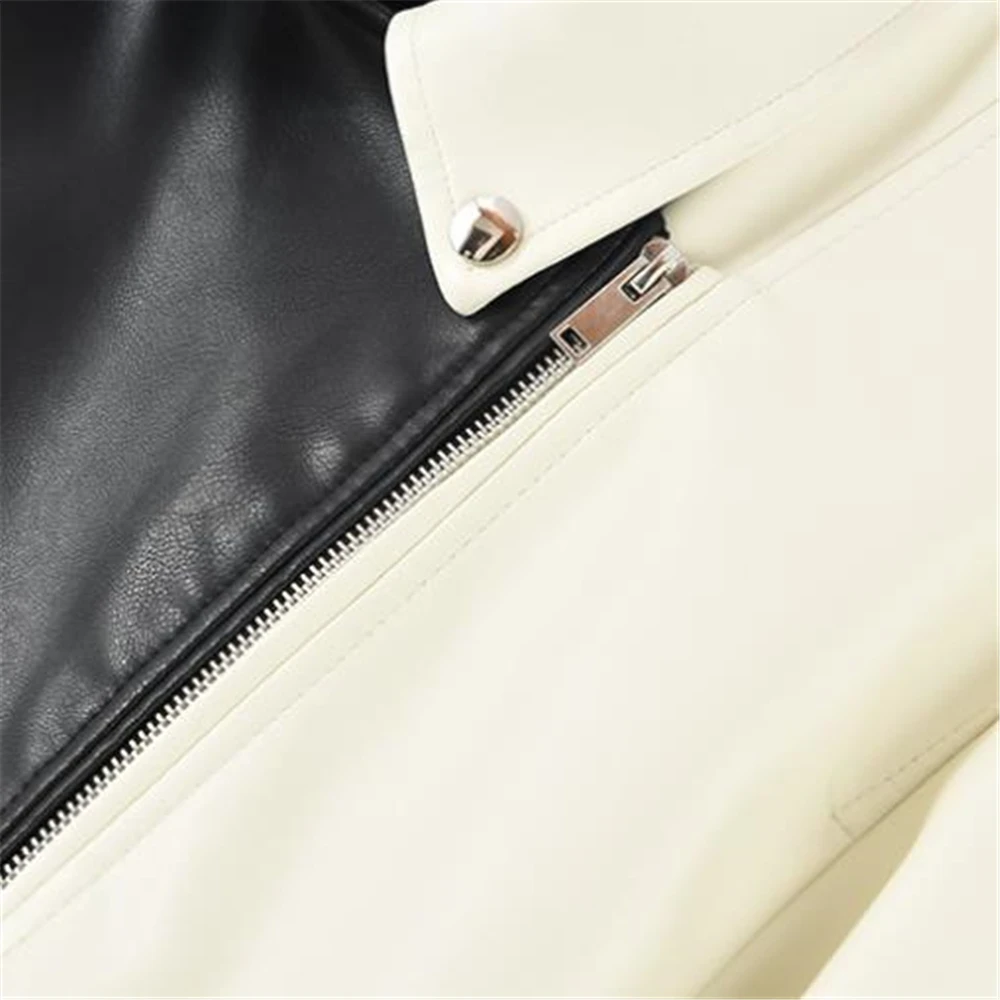 Spring Autumn Lapel Splicing Pu Leather Jacket Women Moto Frenulum Faux Soft Leather Coat Casual Loose Outwear With Belt Spring