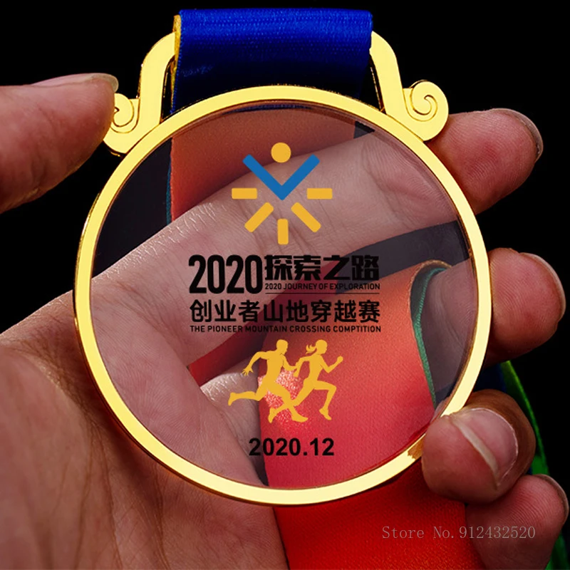 Universal Metal Marathon Medal, Acrylic UV Printing, Commemorative, Running Games, Competition Decorations for Home, Zinc Alloy