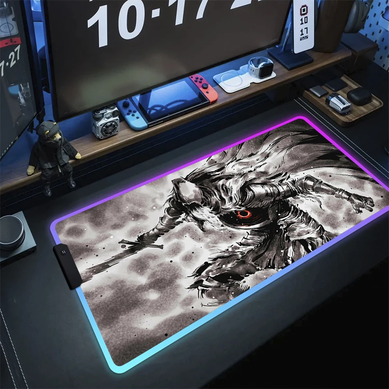 

Коврик для компьютерной мыши Dark души, RGB игровой коврик для мыши, коврик для клавиатуры с HD-печатью, светодиодный резиновый коврик для мыши, игровые Нескользящие аксессуары XXL