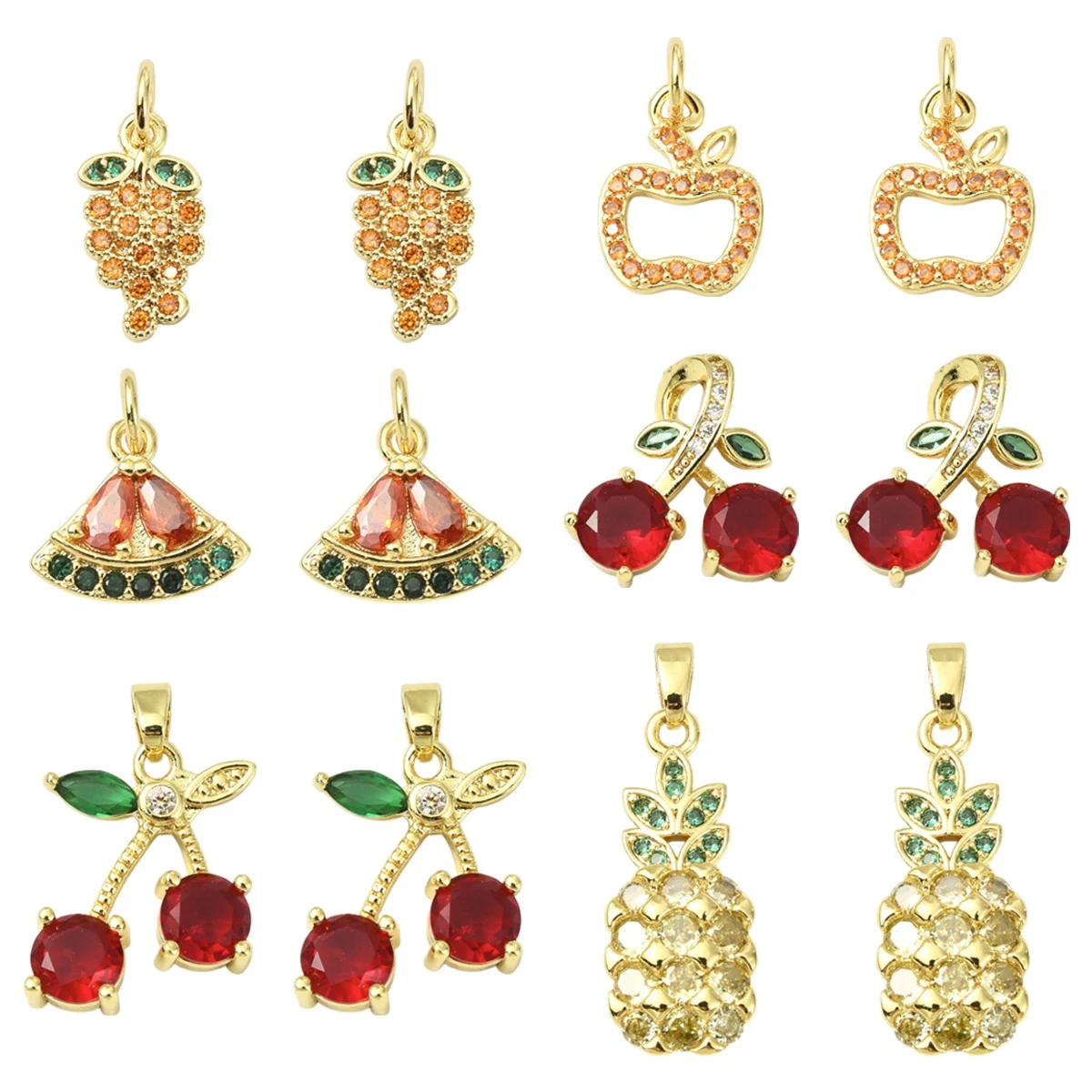 2 uds. De colgantes de circonia cúbica Micro pavé de latón, dijes de frutas chapados en oro Real de 18K para pendientes, pulsera, fabricación de joyas DIY