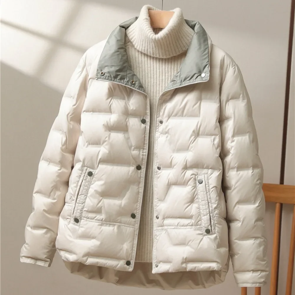 2024 New Autumn Winter White Duck Down Coat Women Casual Lapel Single Breasted Jacket Fashion Light Puffer Parka Thick Outwear