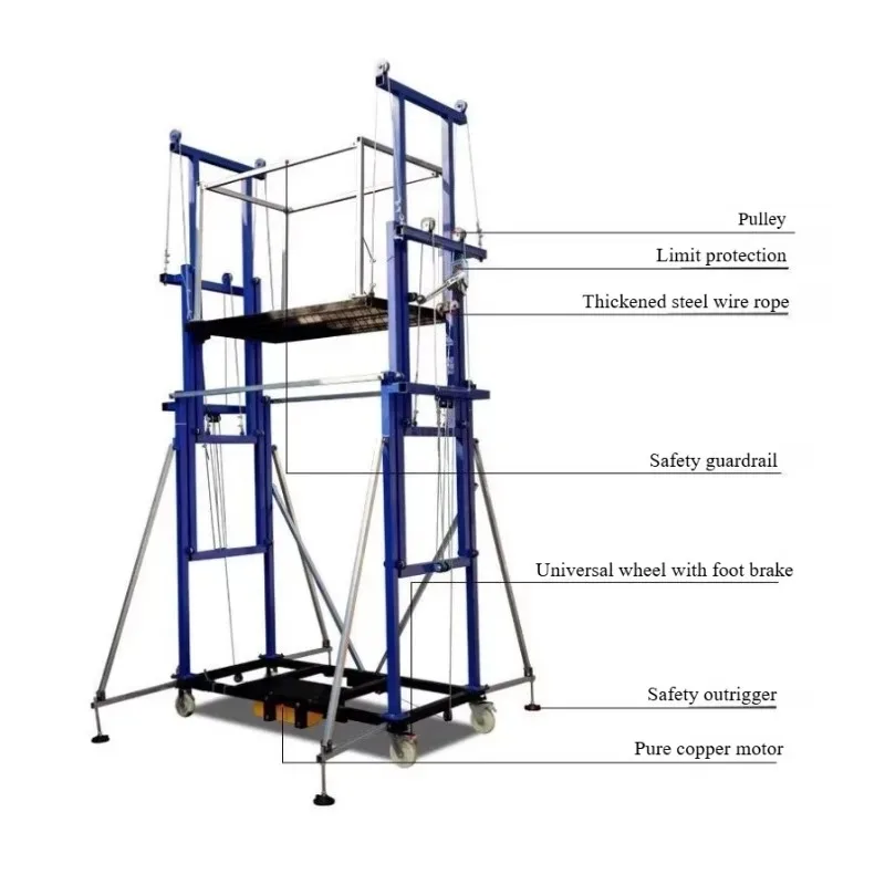 Electric Scaffold Lift 2-10M Height 500Kg Capacity Remote Control Portable Aluminum Construction Platform Adjustable Movable