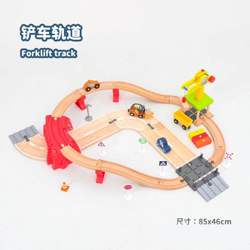 

Набор деревянных треков для строительной площадки с вилочным погрузчиком, детский комбинированный набор-головоломка, магнитная железная дорога, игрушка-паровозик, XT144