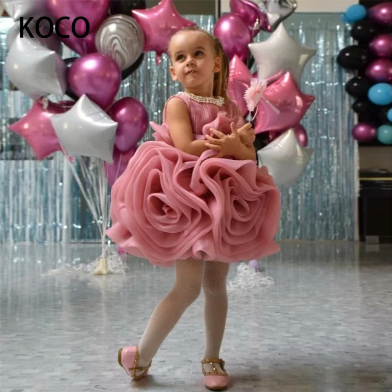 Vestido infantil de arco-íris com flores, roupão de concurso infantil, princesa, festa de aniversário, 1 a 12 anos