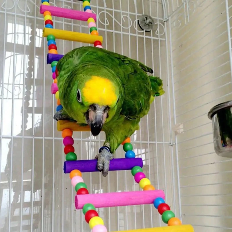 Colorful Wooden Bird Ladder & Swing - Perfect Habitat For Small Parrots Parrot Swing Bridge, Colorful Wooden Climbing Toy, Parro