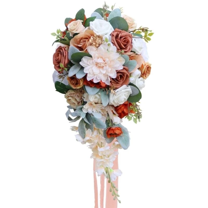 

20 Inch Artificial Bridal Bouquet for Proposal Wedding Ceremony and Anniversary (Rose Bouquet-Waterfall) 15UB