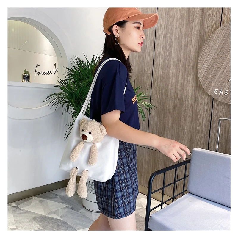 Herbst Bär Tasche frauen Neue Trendy Beliebte Mode Leinwand Tasche frauen Einzelnen Schulter Tasche Student Handtasche