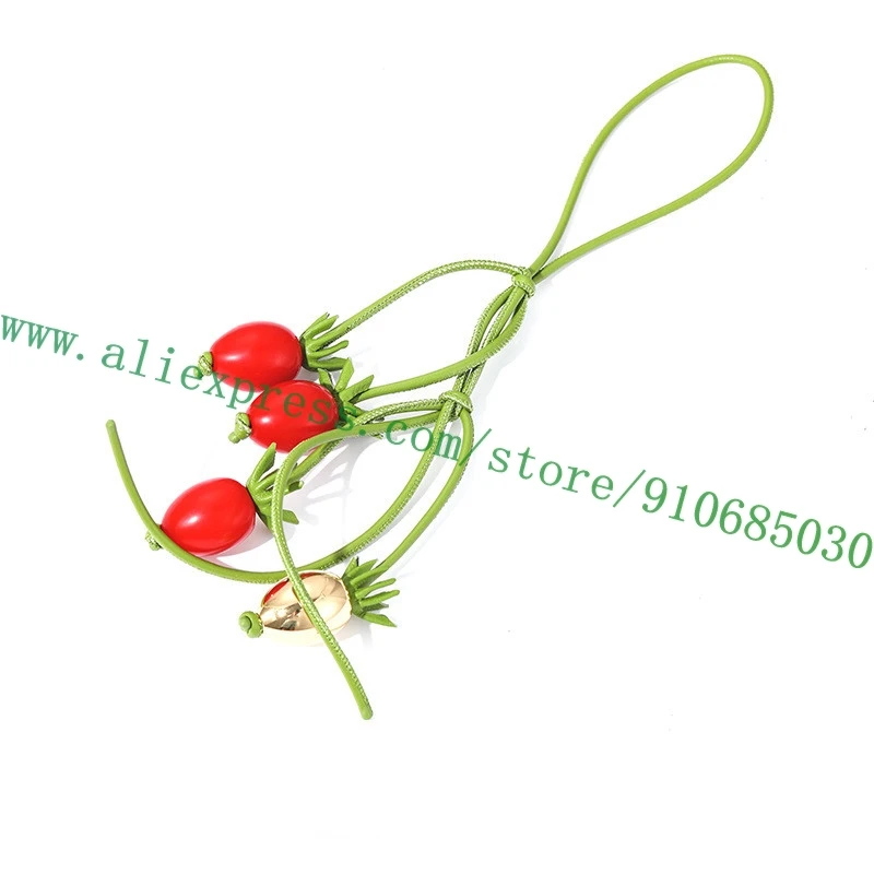 

Cherry Tomato Leather String Bag Charm Pendant Hanging Decoration Ornament For Handbag Backpack Car Keychain Red Yellow 2 color