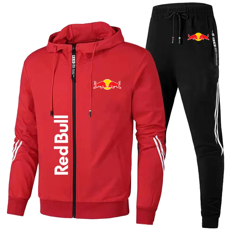 Red Bull Men's Hoodie Set 2-piece 2025 New Red Bull Printed Jacket Men's Winter Fashion Simple Hoodie Stormtrooper Coat Red Bull