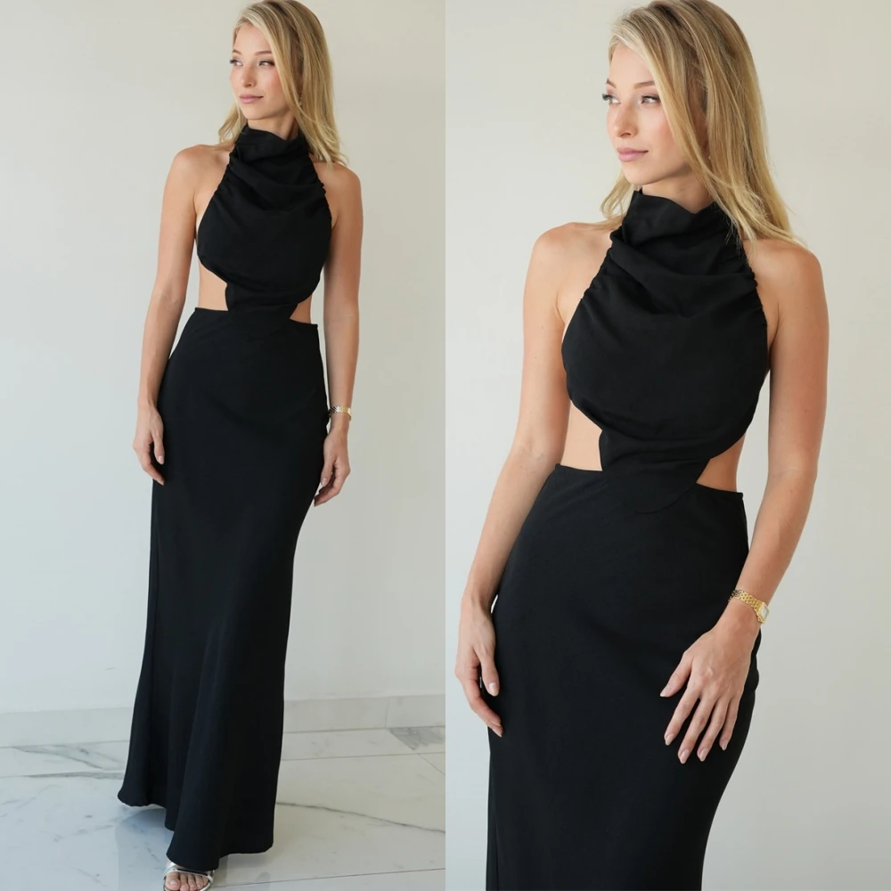 فستان سهرة كلاسيكي مخصص بياقة عالية من الجيرسيه، فساتين حفلة موسيقية رائعة مفتوحة الظهر، بدون أكمام، فساتين مناسبة خاصة