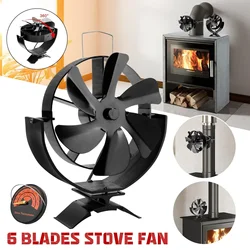 6 Blades Stove Fan Heat Powered Fireplace Fan Log Wood Burner Eco-fan Quiet 360° Rotating Fan Home Winter Warm Heat Distribution