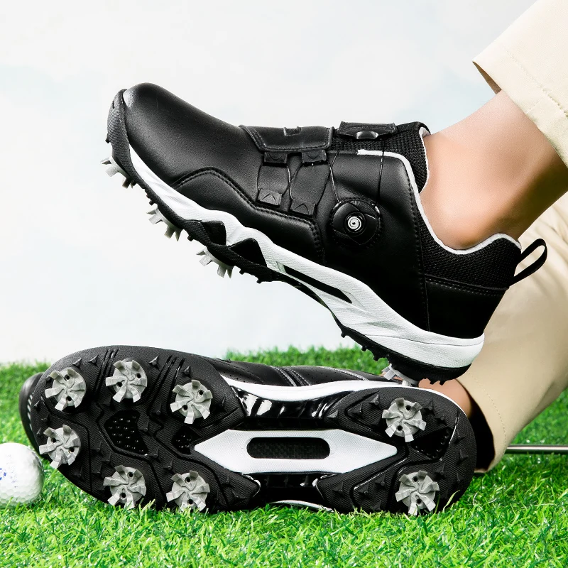 Zapatos de Golf profesionales para hombre y mujer, calzado deportivo de entrenamiento con cordones rápidos, zapatos antideslizantes con tachuelas de diseñador para caminar