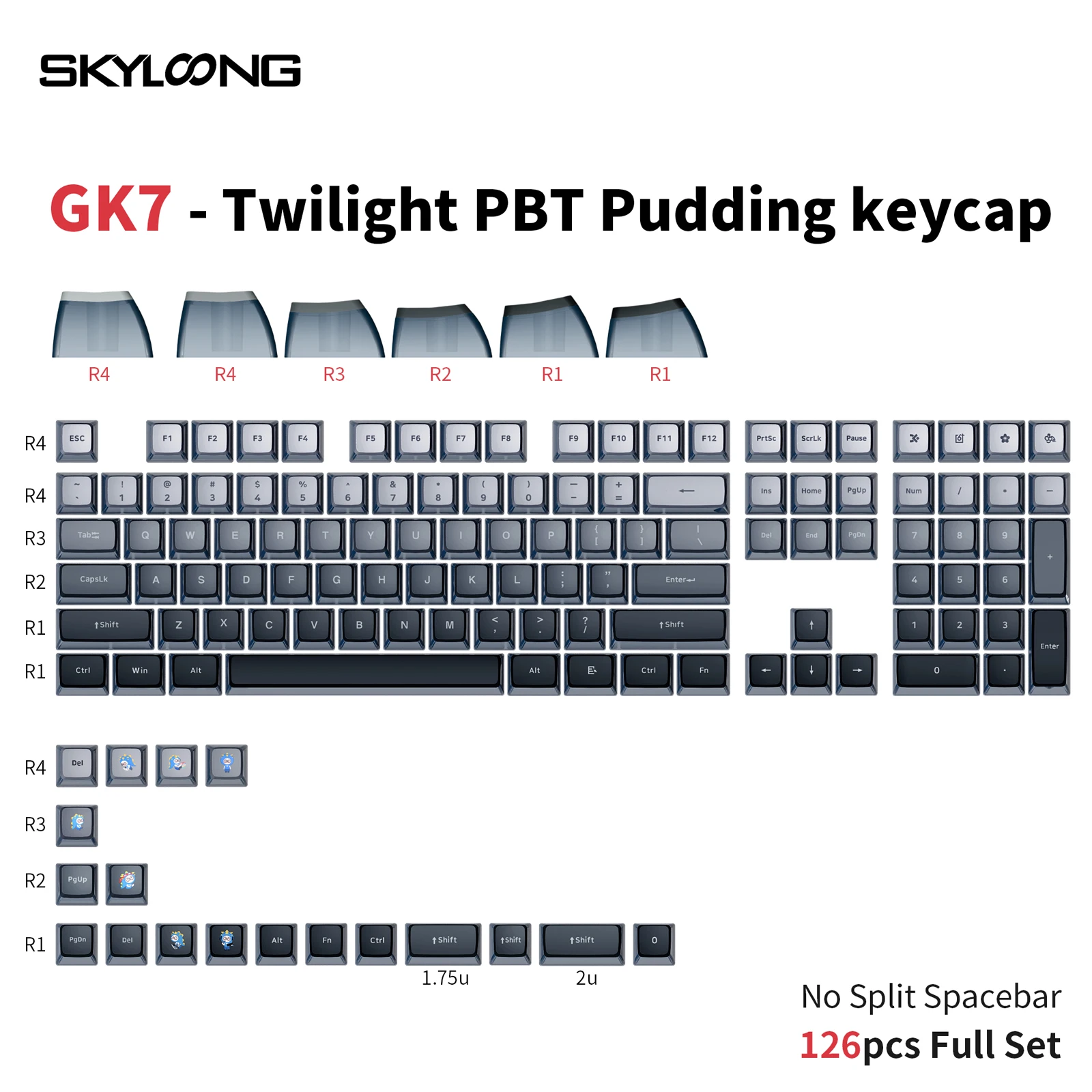 Skyloong-Doubleshots e Dye Subbed Keycap Set, Back Lit, Geleia, Teclado, GK7, Bm60, CSCT75, Pôquer, 87 Tkl, 104, Rosa Neon, Blush