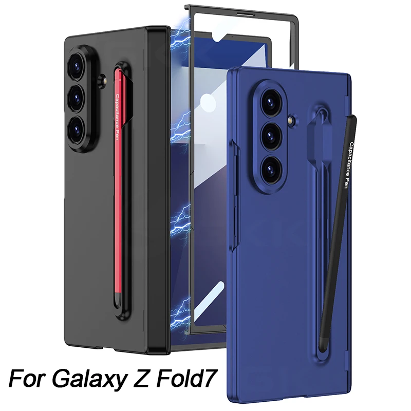 

For Samsung Galaxy Z Fold 7 6 Magnetic Hinge Screen Glass With Pen Holder Matte Cover For Galaxy Z Fold7 Case