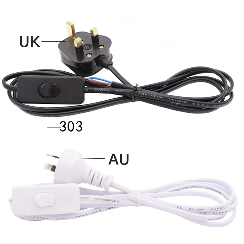 Black White EU AU UK US Online 303 Switch Extension Power Cord 1.8m Cable LED Strip Light Electrical Cable 2c*0.75mm 250V Copper image 3