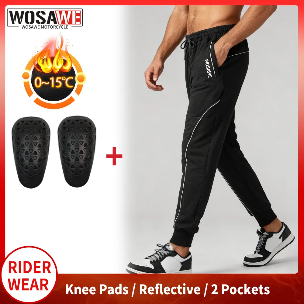 

Зимние теплые мотоциклетные брюки WOSAWE с флисовой подкладкой, повседневные спортивные штаны для езды на мотоцикле с наколенниками