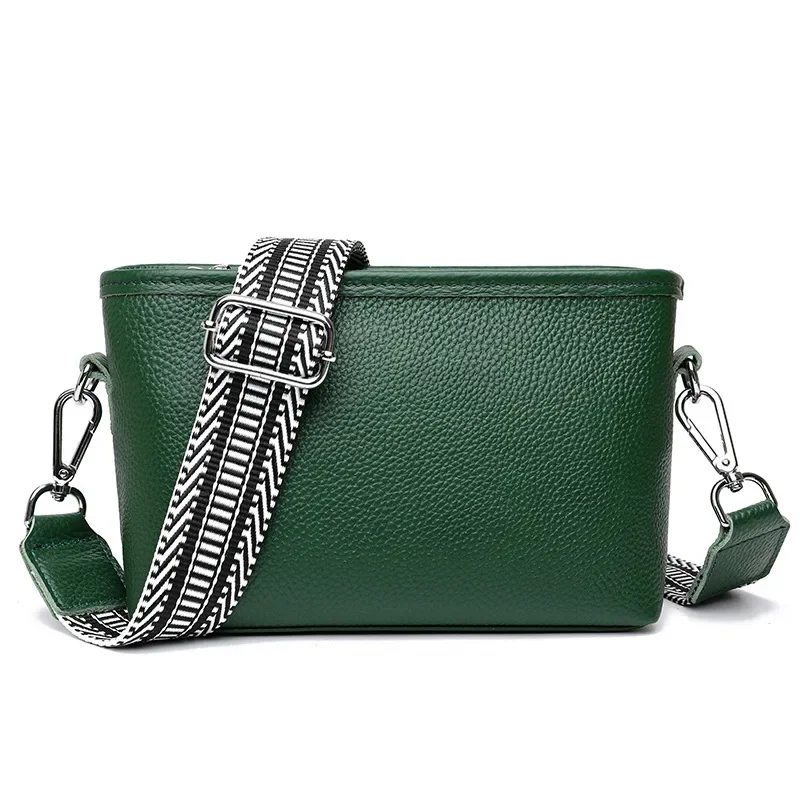 Luxury Genuine Leather Women Bags Wide Shoulder Strap Handbags Female Tote Bag Designer Ladies Cowhide Crossbody Shoulder Bag