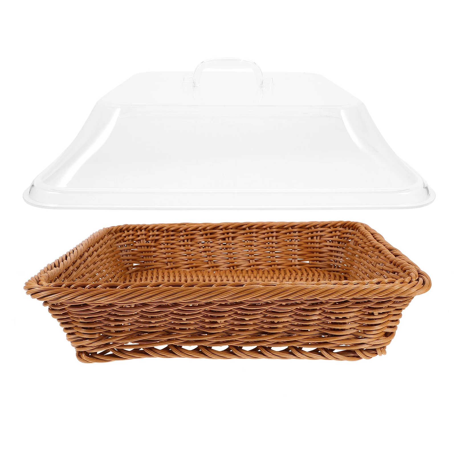 

Round With Lid Bread For Fruit Snack Desktop Organizing Container Coffee Table Food Serving Tray Woven Egg Storage Basket