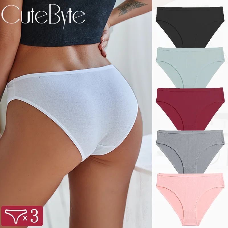 3 Pcs/Set Cotton Briefs For Women Sexy Solid Color Low Waist Panties Female Soft Breathabale Underwear Lady Comfortable Lingerie