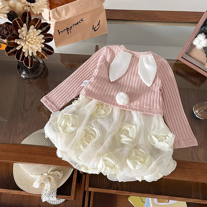 

Spot GoodsCQ259359Girls Dress Set2025Autumn New Princess Dress Three-dimensional Flower Set