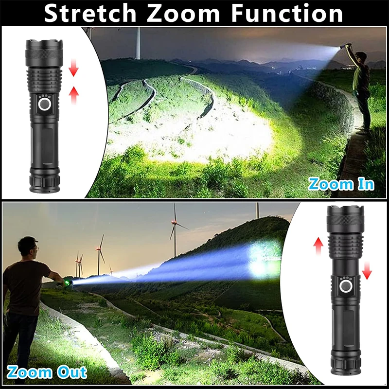Aluminum Alloy Rechargeable Strong Flashlight Zoomable LED Powerful Flashlights 5 Modes Waterproof Flash Light for Emergency