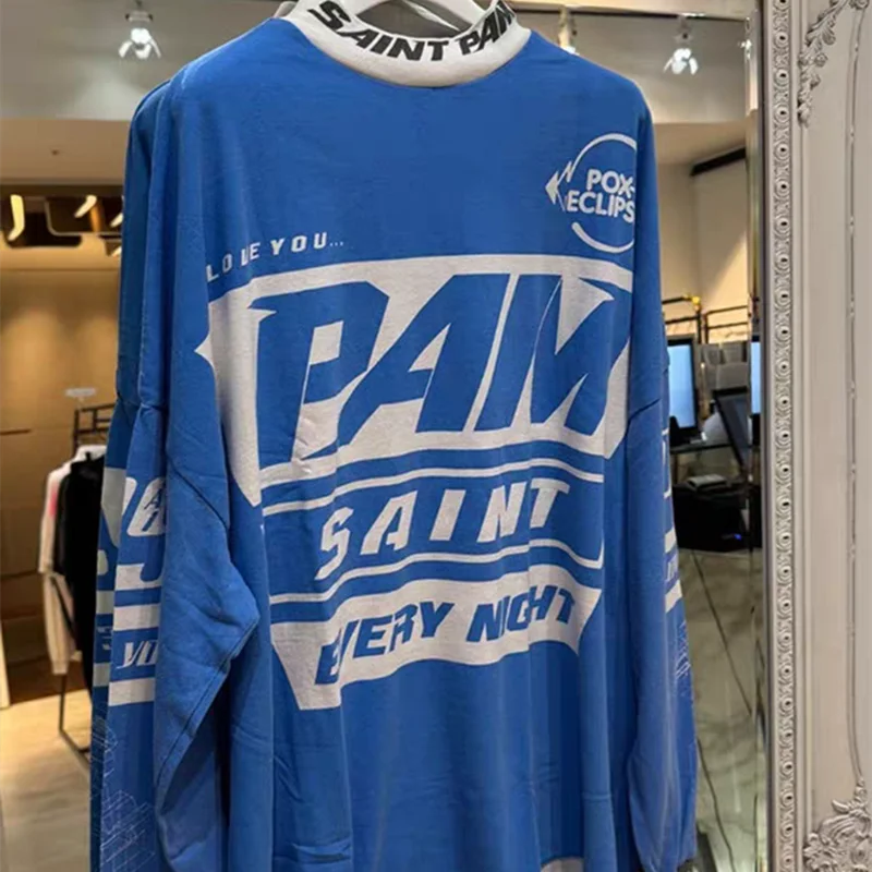 

Blue Vintage Racing Long Sleeves SAINT T Shirt Men Women High Quality Tee Tops T-Shirts