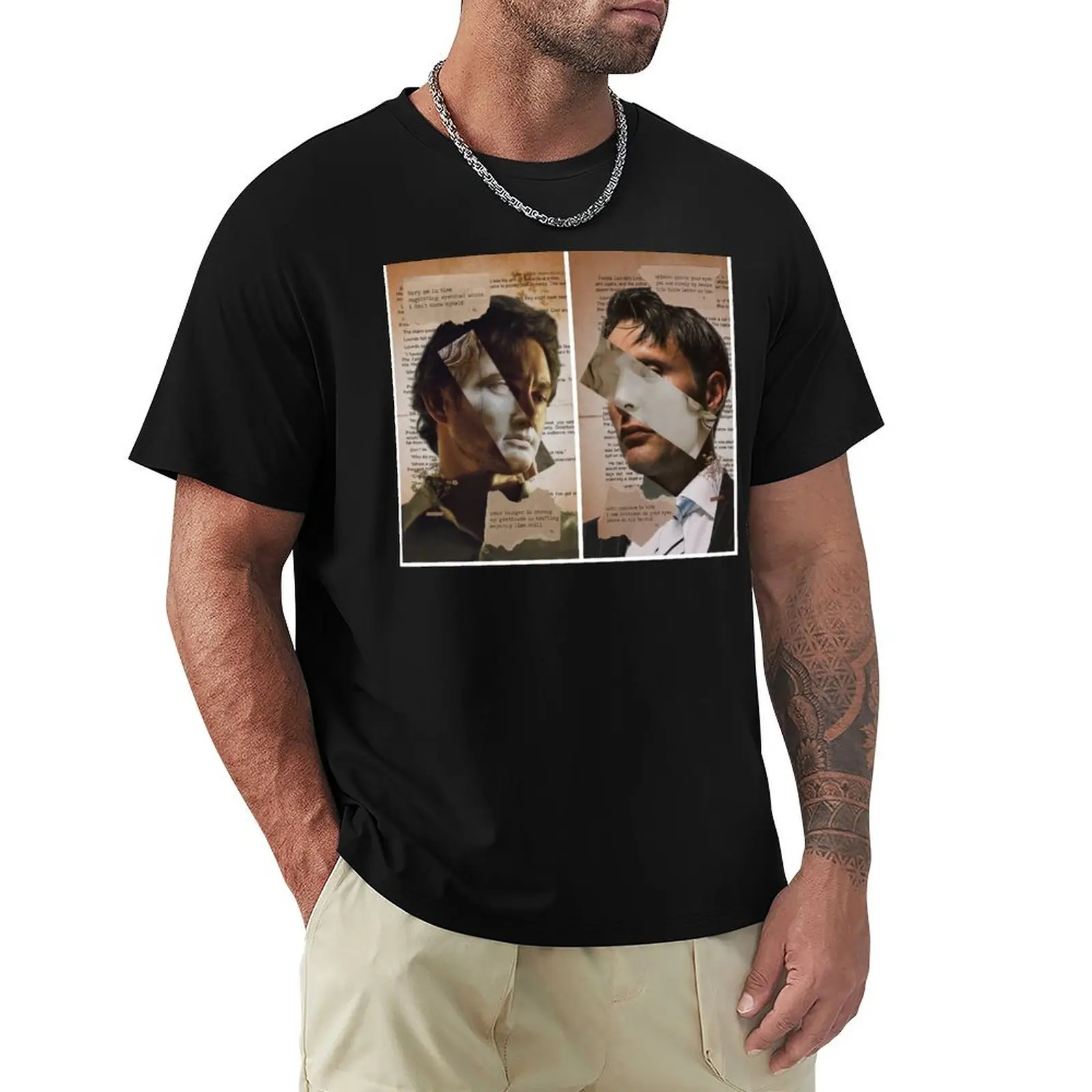 Secreted Love - A Will Graham & Hannibal Lecter Poetic Collage T-Shirt Plus Size Simple Casual Top