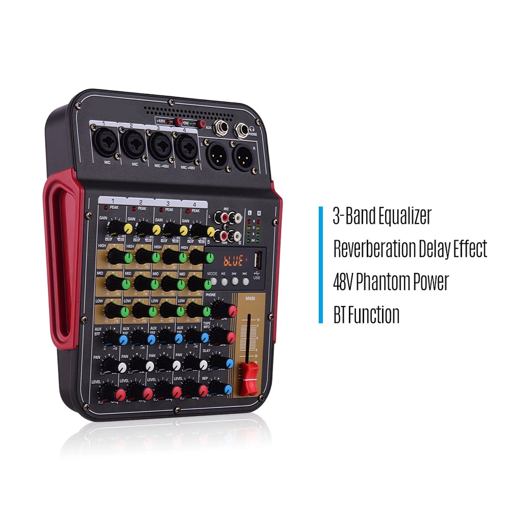 Mezclador de Audio Digital TM4 de 4 canales, consola mezcladora, alimentación Phantom integrada de 48V con función BT, sistema de Audio profesional