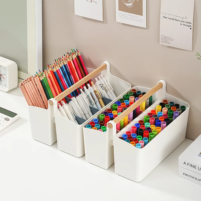 Portable Large Pen Holder for Desk, Art Supply Storage Bin with Adjustable Dividers for Colored Pencils,Markers,Craft Organizers