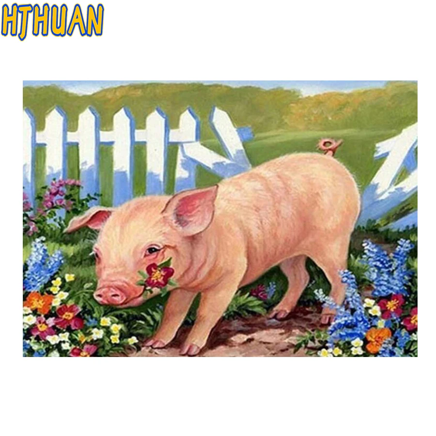 5D DIY Diamond Painting of Farm Pig, Embroidery Cross Stitch, Mosaic Full Painting, Cartoons Family, Home Decoration Gift, New