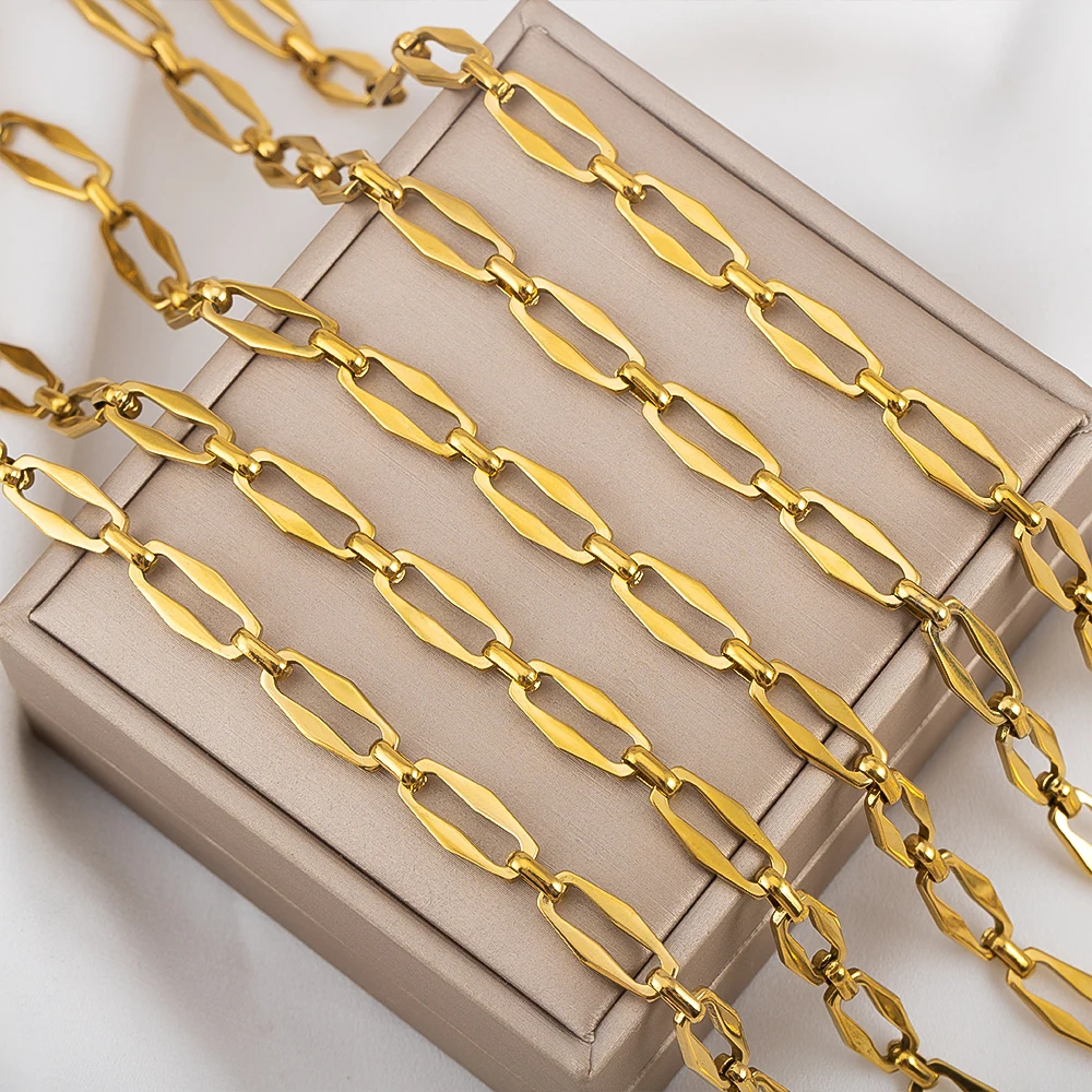 Catene piatte sfuse in acciaio inossidabile color oro da 1 metro per gioielli fai da te, creazione di collane artigianali, accessori per forniture fatte a mano