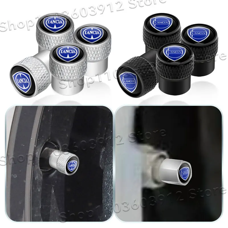 4Pcs Car Metal Badge Wheel Tires Valve Caps Tyre Dust Covers For Lancia Logo Ypsilon Delta Phedra Car Styling Accessories