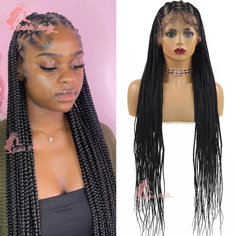 

Synthetic Ombre Criss Cross Braided Wig Box Full Lace Frontal Braided Wig Knotless Goddess Braids Wig 36'' Cornrow Braiding Wig