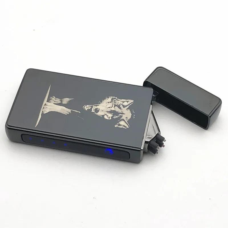 Wolf Electric Windproof Zincalloy Lighter Double Arc Flameless Plasma Rechargeable USB Lighter LED Power Display Touch Sensor