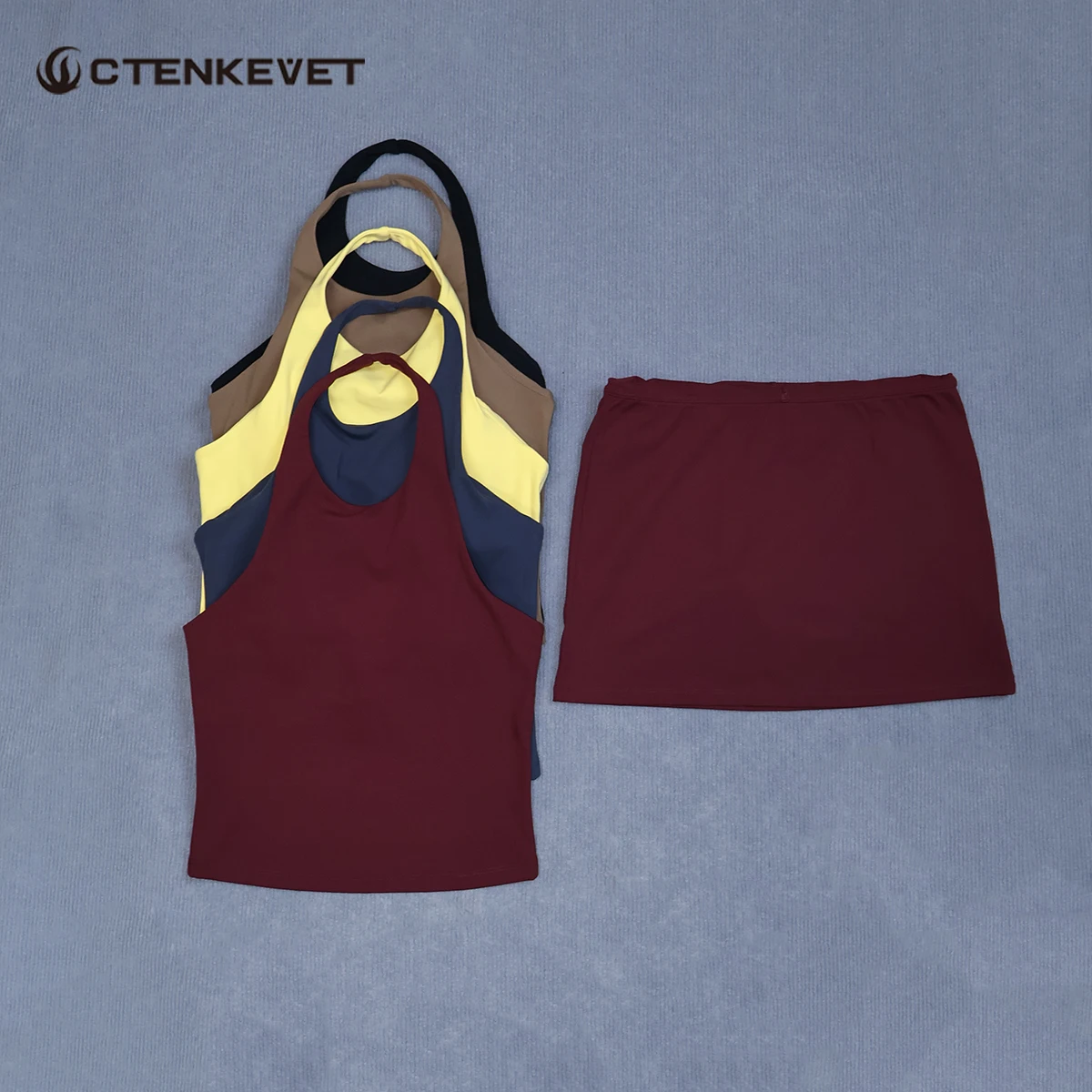 Women Yoga Sets 2Pcs Sleeveless Cropped Sports Push Up Vest Set Quick Dry Breathable Skort Tennis Gym Workout Short Skirt Suits