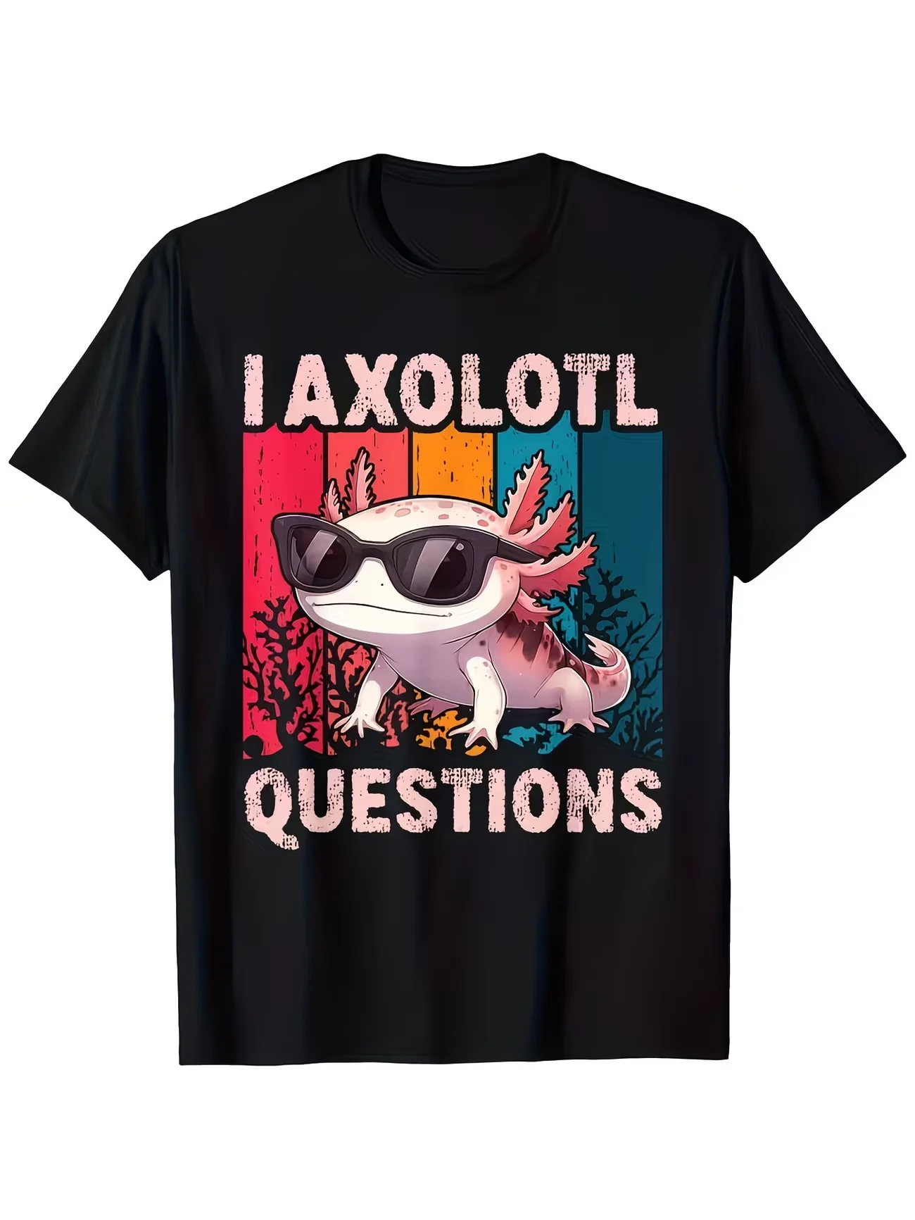Vintage Retro Sunset Axolotl T-Shirt Cute Mexican Walking Fish Graphic Tee Summer Short Sleeve Casual Fashion Unisex Top