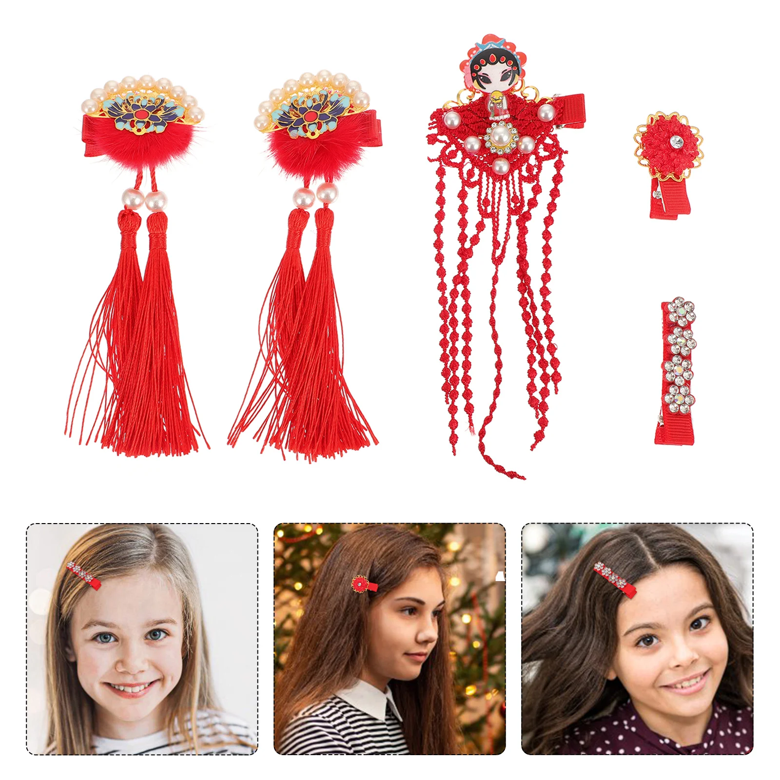 

5Pcs Chinese New Year Hair Clips Tassels Barrettes Kids Retro Hanfu Accessory Spring Festival Chinese Hair Accessories