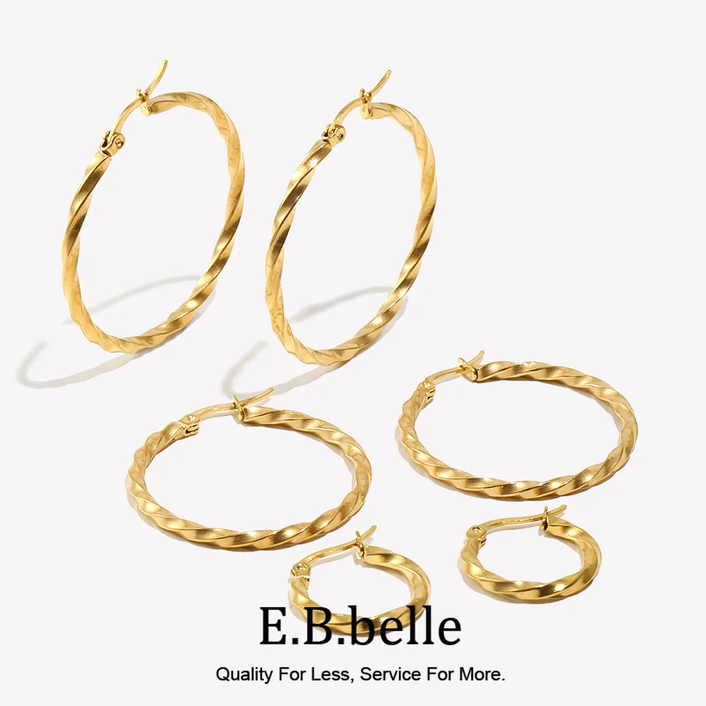E.B.belle 20mm 35mm 40mm Small Medium Large Oversize Basic Stainless Steel 18K Gold Plated Hoop Earrings For Women Twist Hoop